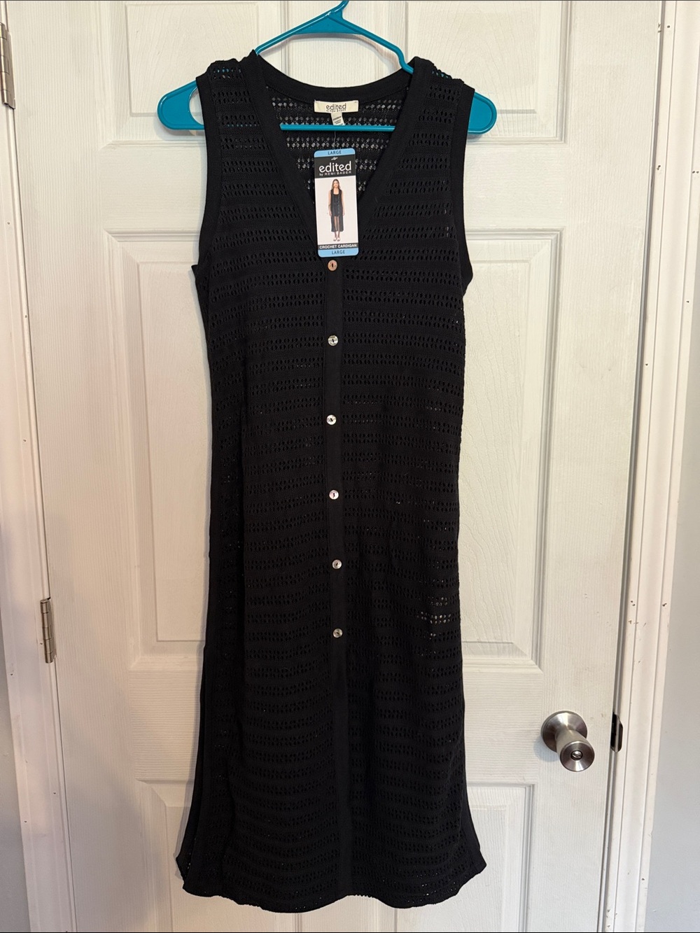 Edikted Black Sleeveless Crochet Button-Front Midi Dress